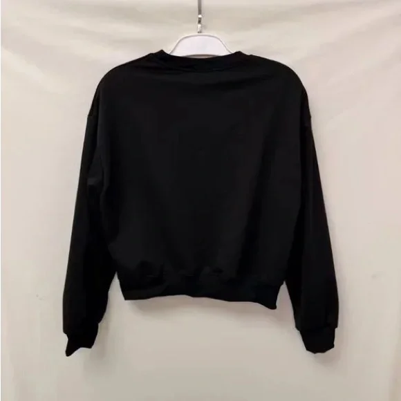 Alo Yoga Black Cropped Crew Neck Sweatshirt + High-Waisted Shorts Two-Piece Set - Picture 5 of 8